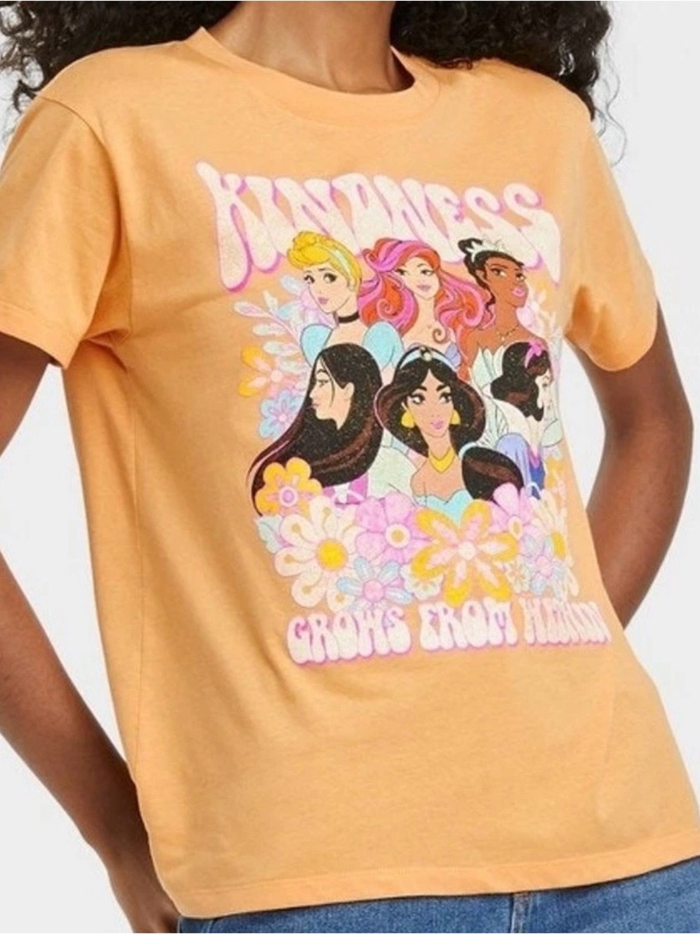 Disney Princess Mustard Yellow Graphic 'Kindness' Floral Tee
